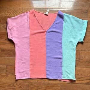 BiBi Multicolor V-Neck Short Sleeve Top